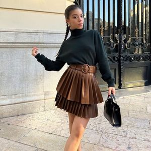 Zara Black and Brown Pleated Mini Skirt